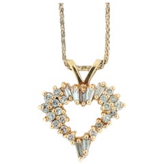 Baguette and Round Diamond Heart Pendant .70 Carat with Gold Chain, Expression