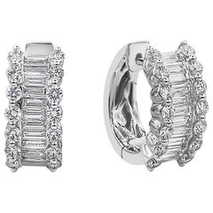 Roman Malakov, Baguette and Round Diamond Hoop Earrings