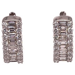 Baguette and Round Diamond Huggie Earrings
