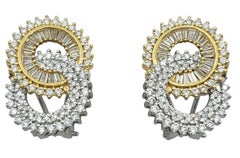 Baguette and Round Diamond Interlocking Open Circle Earrings in 18 Karat Gold