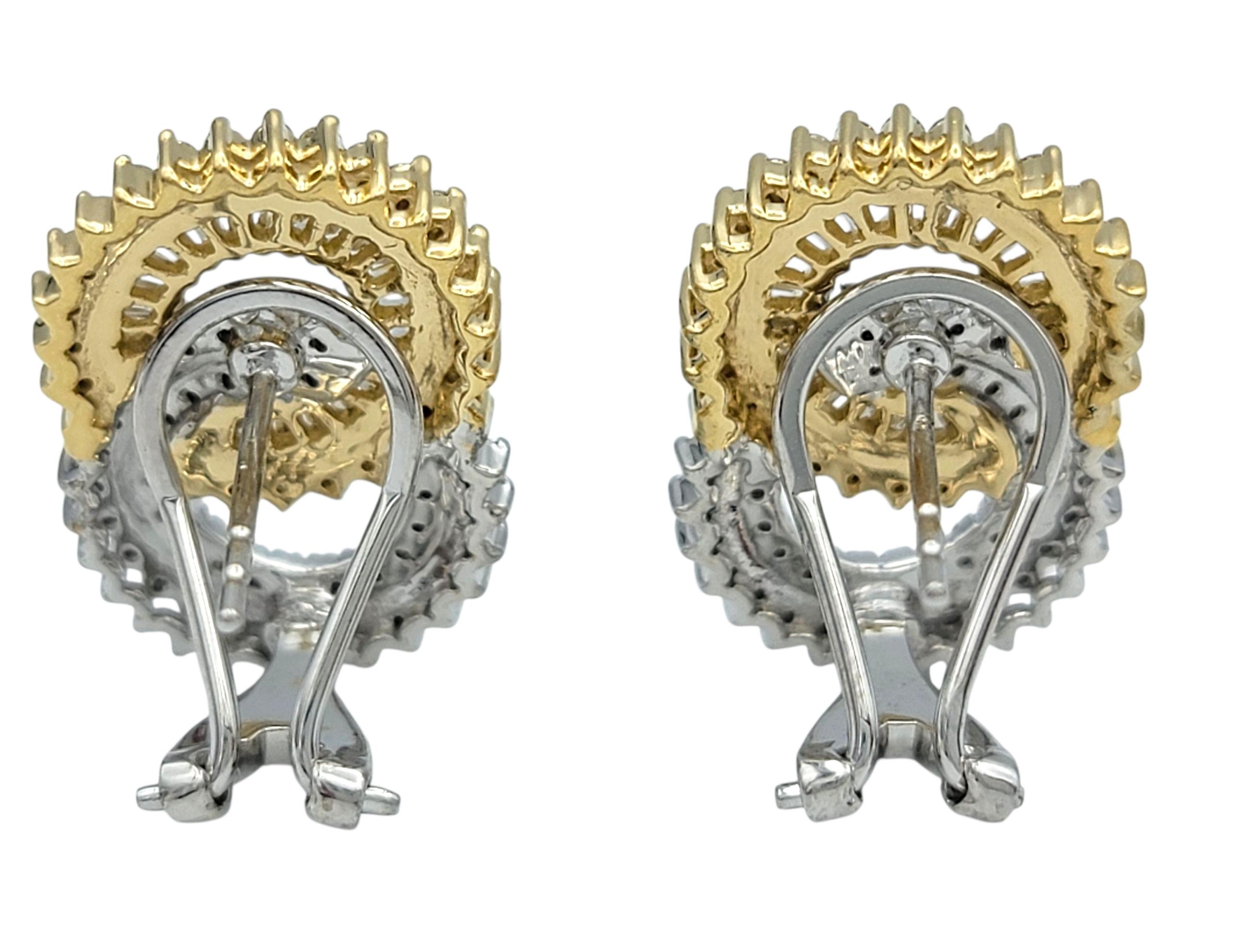 Baguette Cut Baguette and Round Diamond Interlocking Open Circle Earrings in 18 Karat Gold For Sale