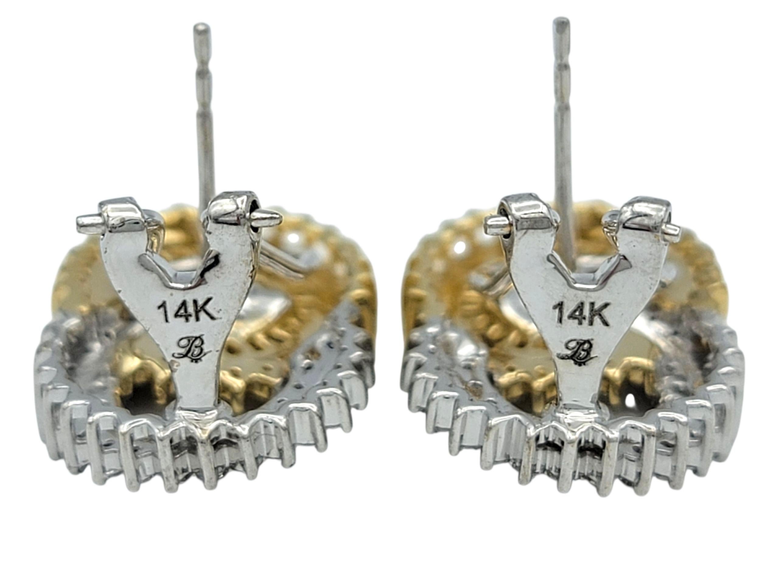 Women's Baguette and Round Diamond Interlocking Open Circle Earrings in 18 Karat Gold For Sale