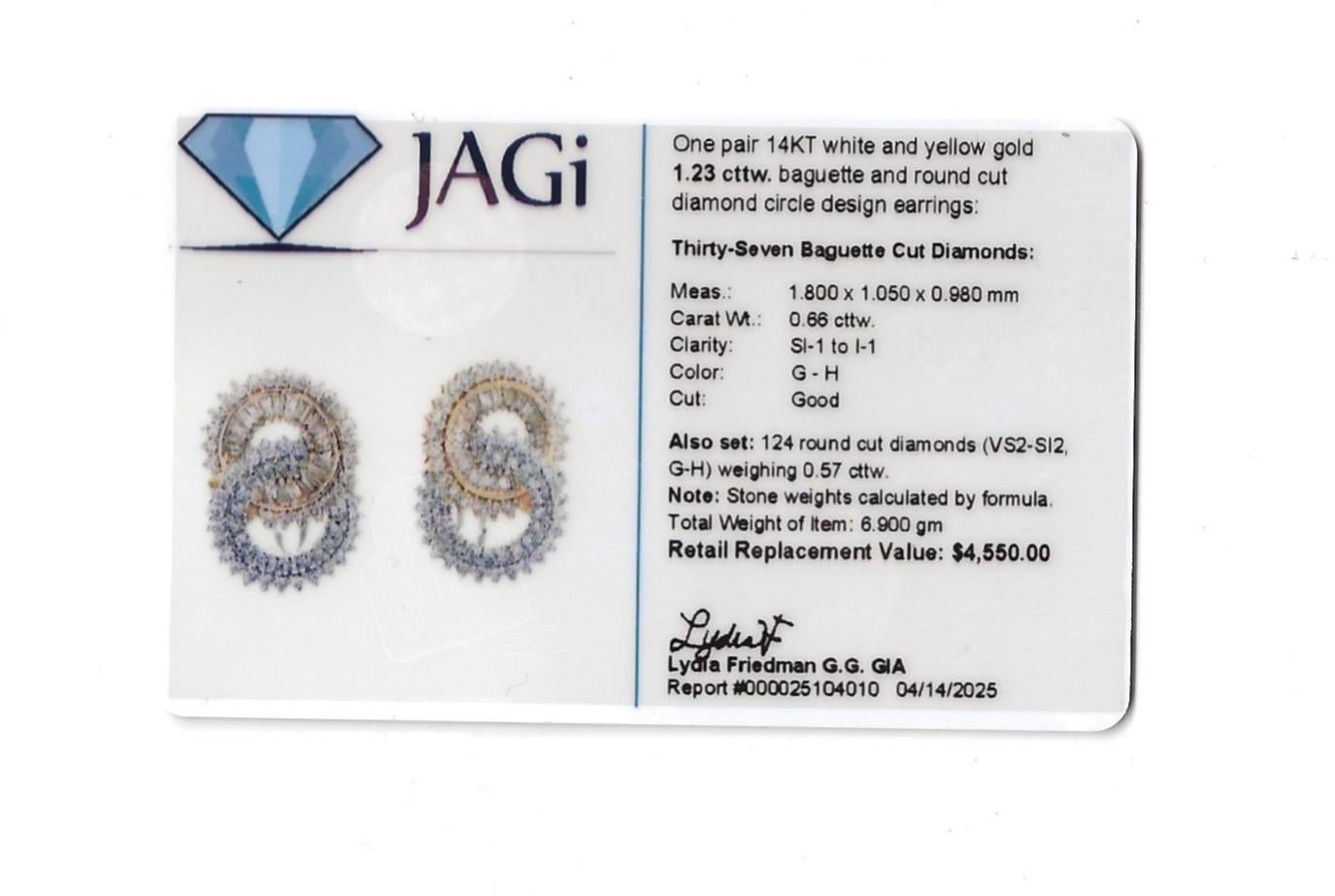 Baguette and Round Diamond Interlocking Open Circle Earrings in 18 Karat Gold For Sale 3