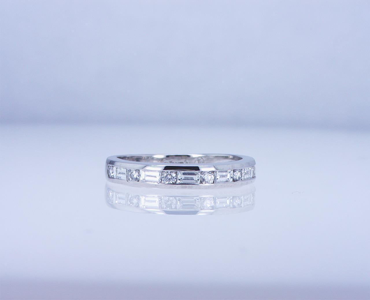 For Sale:  Baguette and Round Diamond Partway Band 14