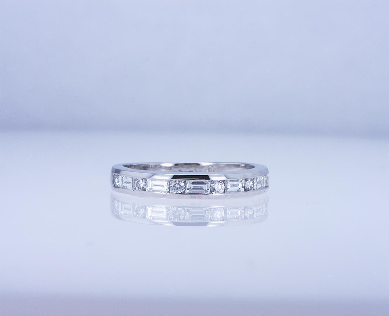 For Sale:  Baguette and Round Diamond Partway Band 15