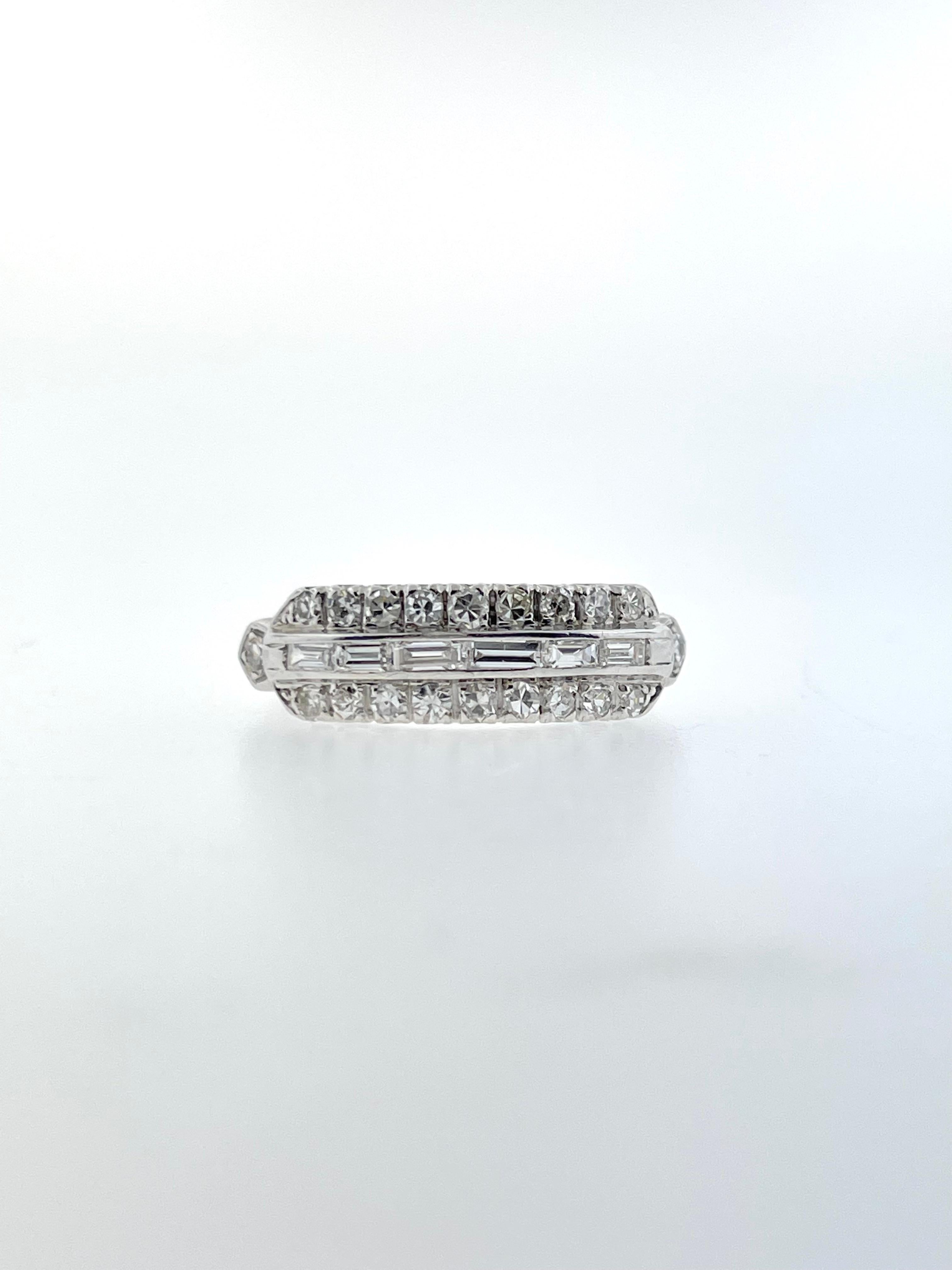 Women's Baguette and Round Diamond Platinum Ring For Sale