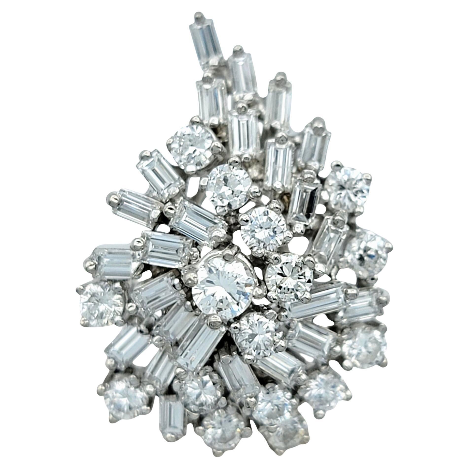 Baguette and Round Diamond Stacked Cluster Cocktail Ring in 18 Karat ...