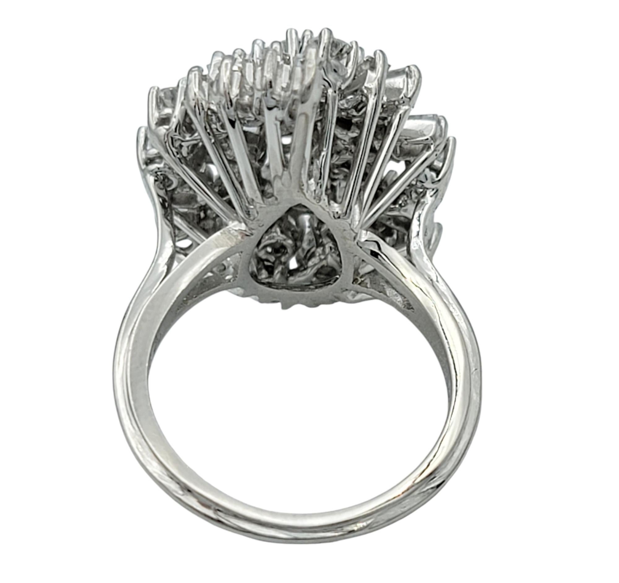 Baguette and Round Diamond Stacked Cluster Cocktail Ring in 18 Karat ...