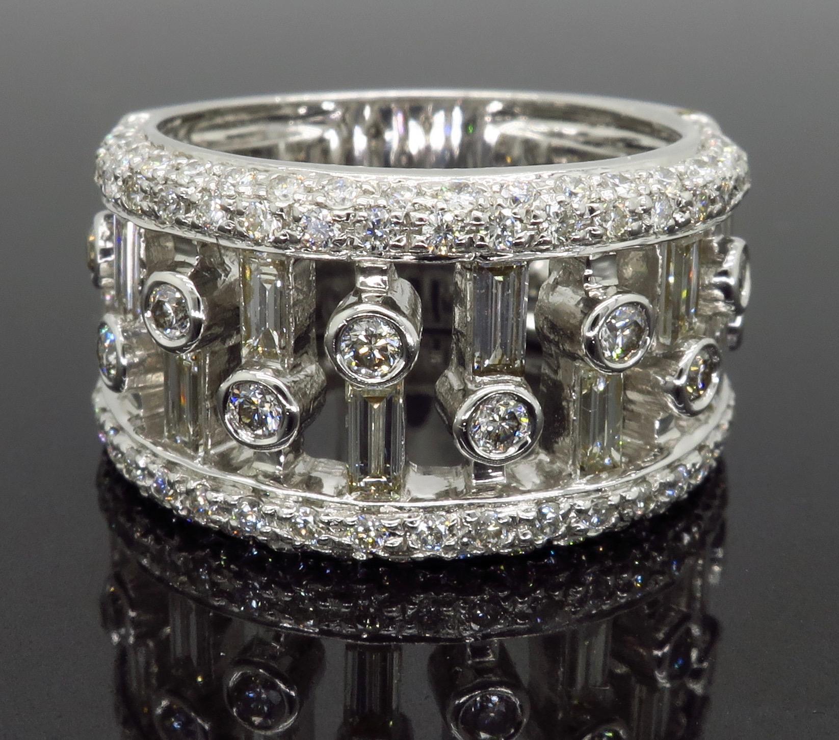 Baguette and Round Diamond Statement Ring 1