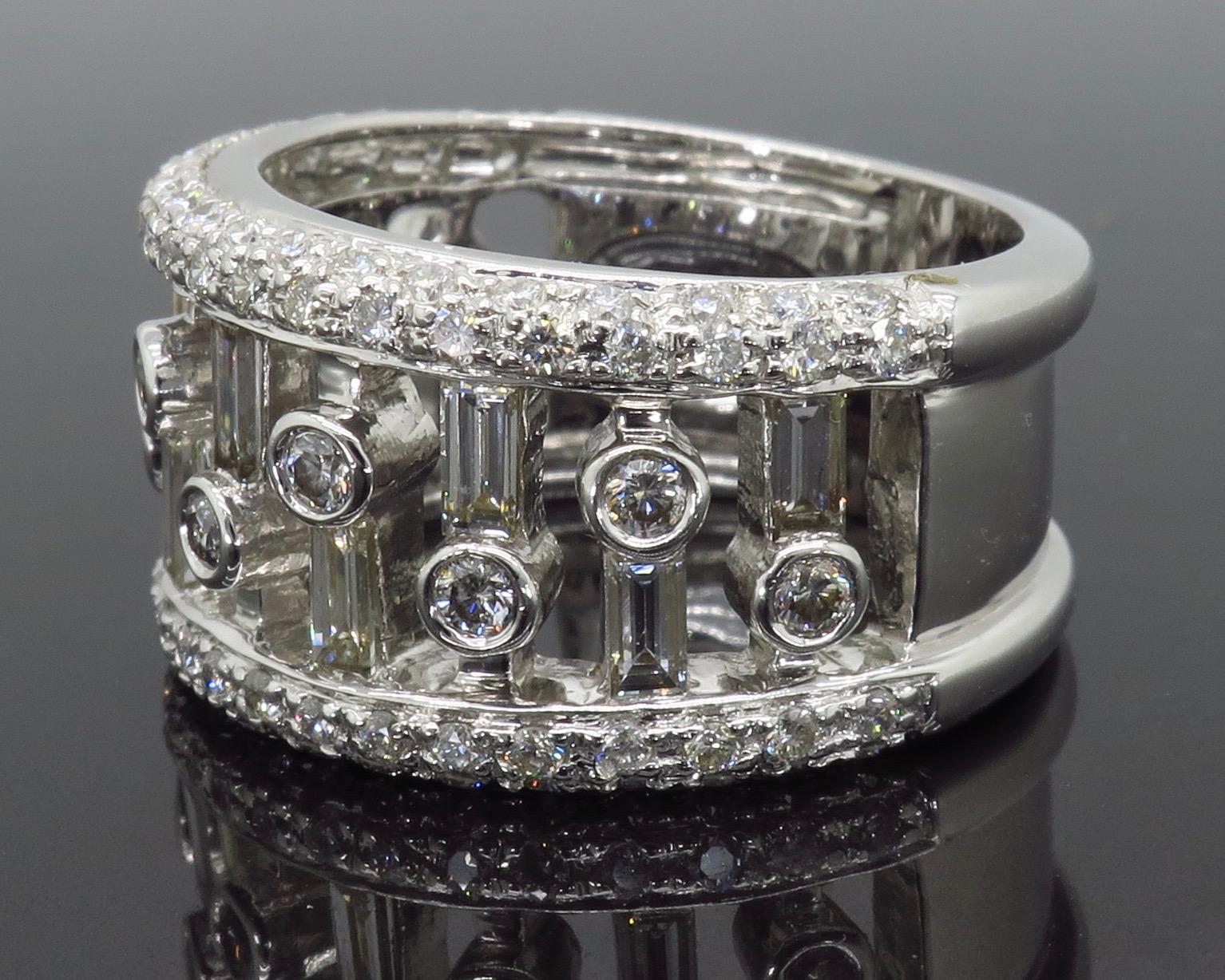 Baguette and Round Diamond Statement Ring 2