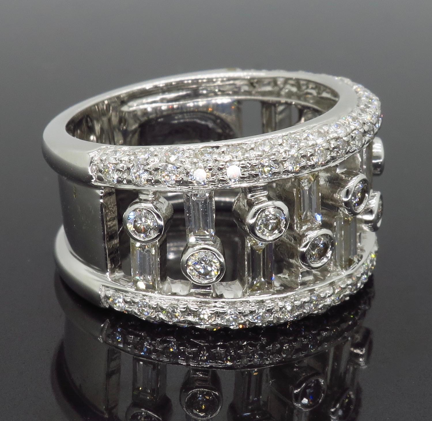 Baguette and Round Diamond Statement Ring 4