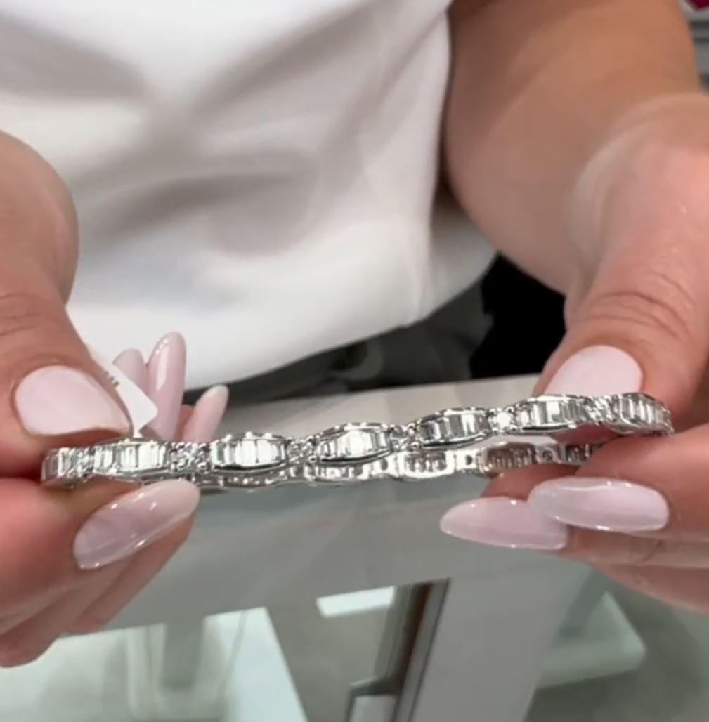 De las mujeres Pulsera de Diamantes Baguette y Redondos en Oro Blanco de 14 K en venta