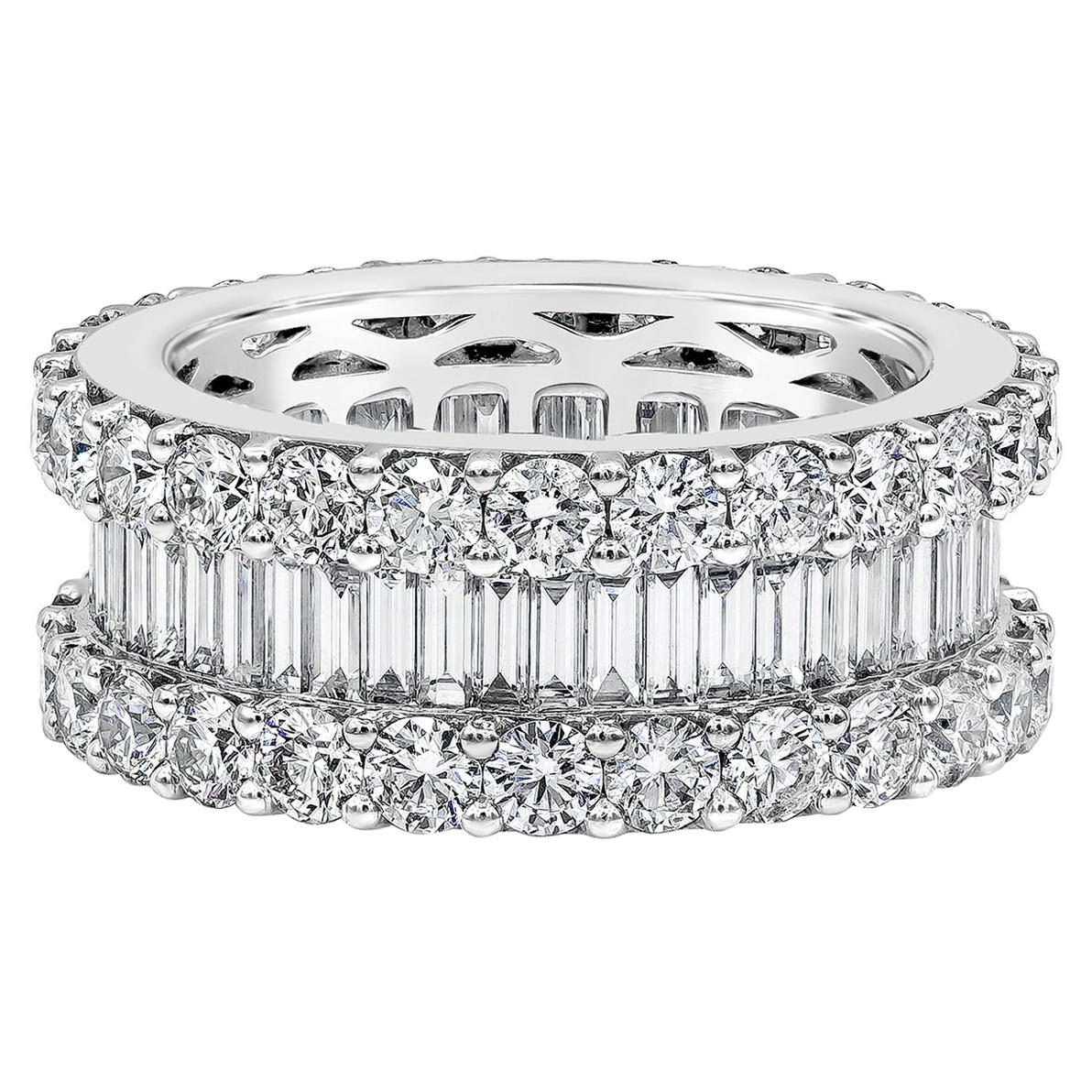 1.96 Carats Total Baguette and Round Diamond Three-Row Eternity Wedding Band For Sale