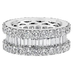 5.82 Carats Total Baguette and Round Diamond Three-Row Eternity Band