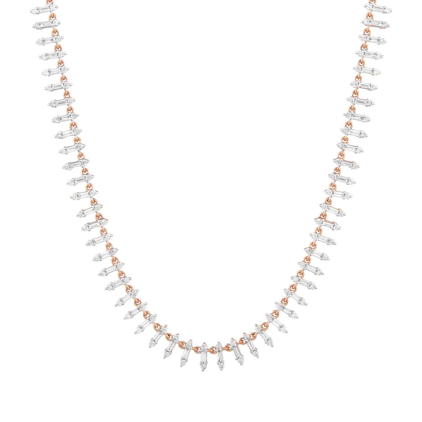 Art Deco Baguette and Round Diamonds 1.59 Carat, Chain Necklace in 14K Yellow Gold For Sale