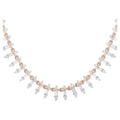 Baguette and Round Diamonds 1.59 Carat, Chain Necklace in 14K Yellow Gold
