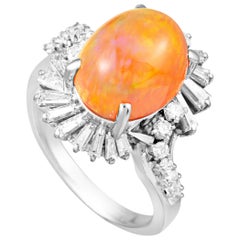 Baguette and Round Diamonds and Opal Platinum Dome Ring