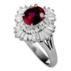 Baguette and Round Diamonds and Ruby Platinum Ring