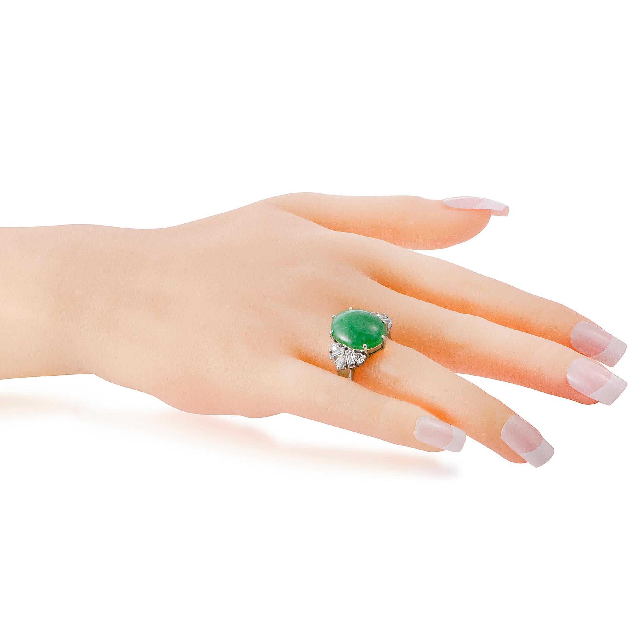 Baguette and Round Diamonds Jade Dome Platinum Ring 1