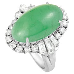 Baguette and Round Diamonds Jade Platinum Dome Ring