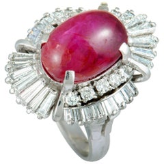 Baguette and Round Diamonds Ruby Platinum Dome Ring