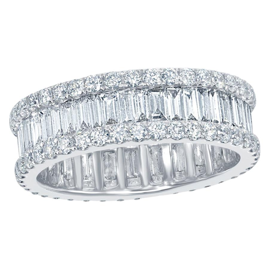 3 Ct. Baguette and Round Eternity Ring 18 Karat White For Sale