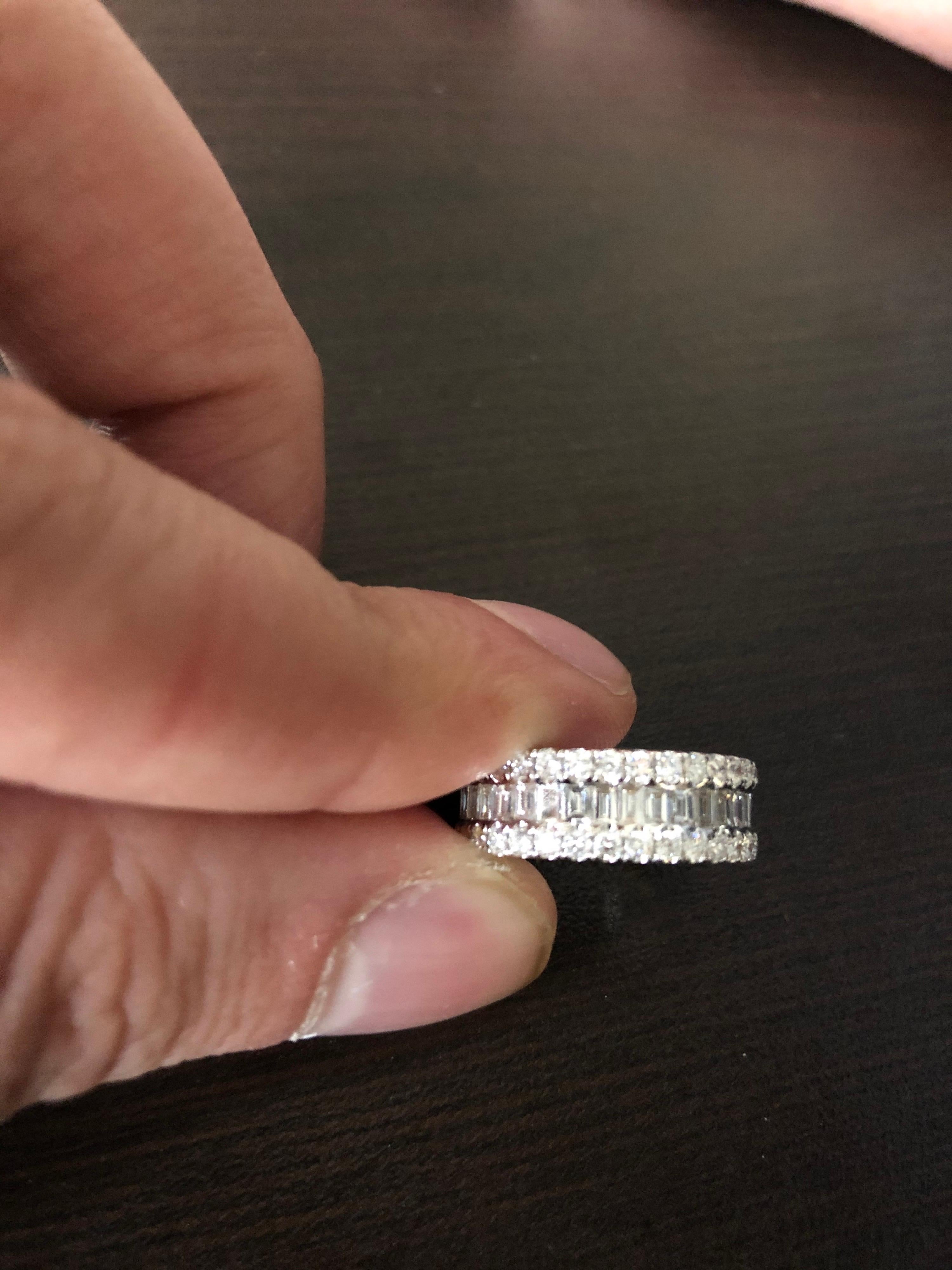 Modern 3 Ct. Baguette and Round Eternity Ring 18 Karat White For Sale