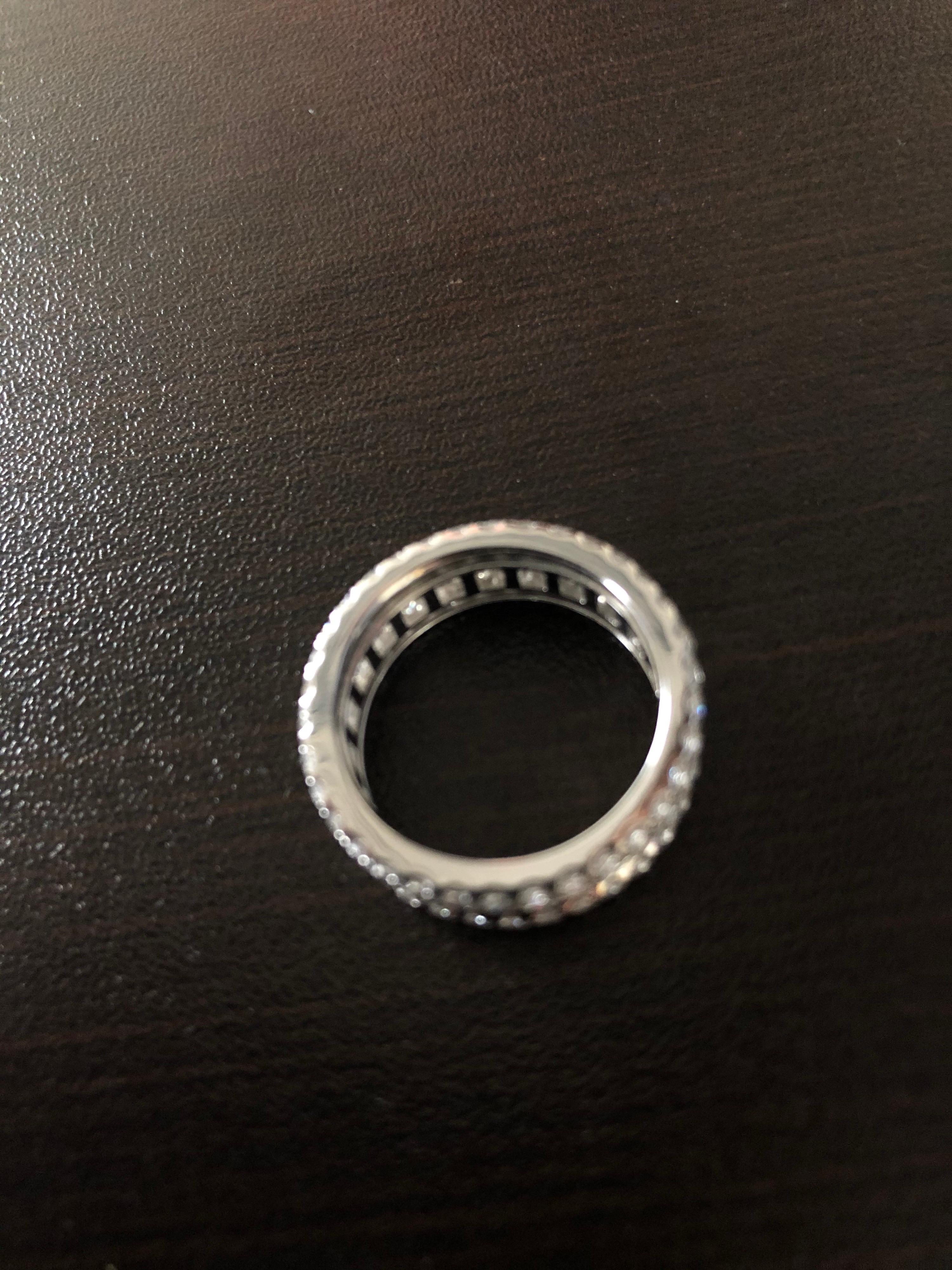 Baguette Cut 3 Ct. Baguette and Round Eternity Ring 18 Karat White For Sale