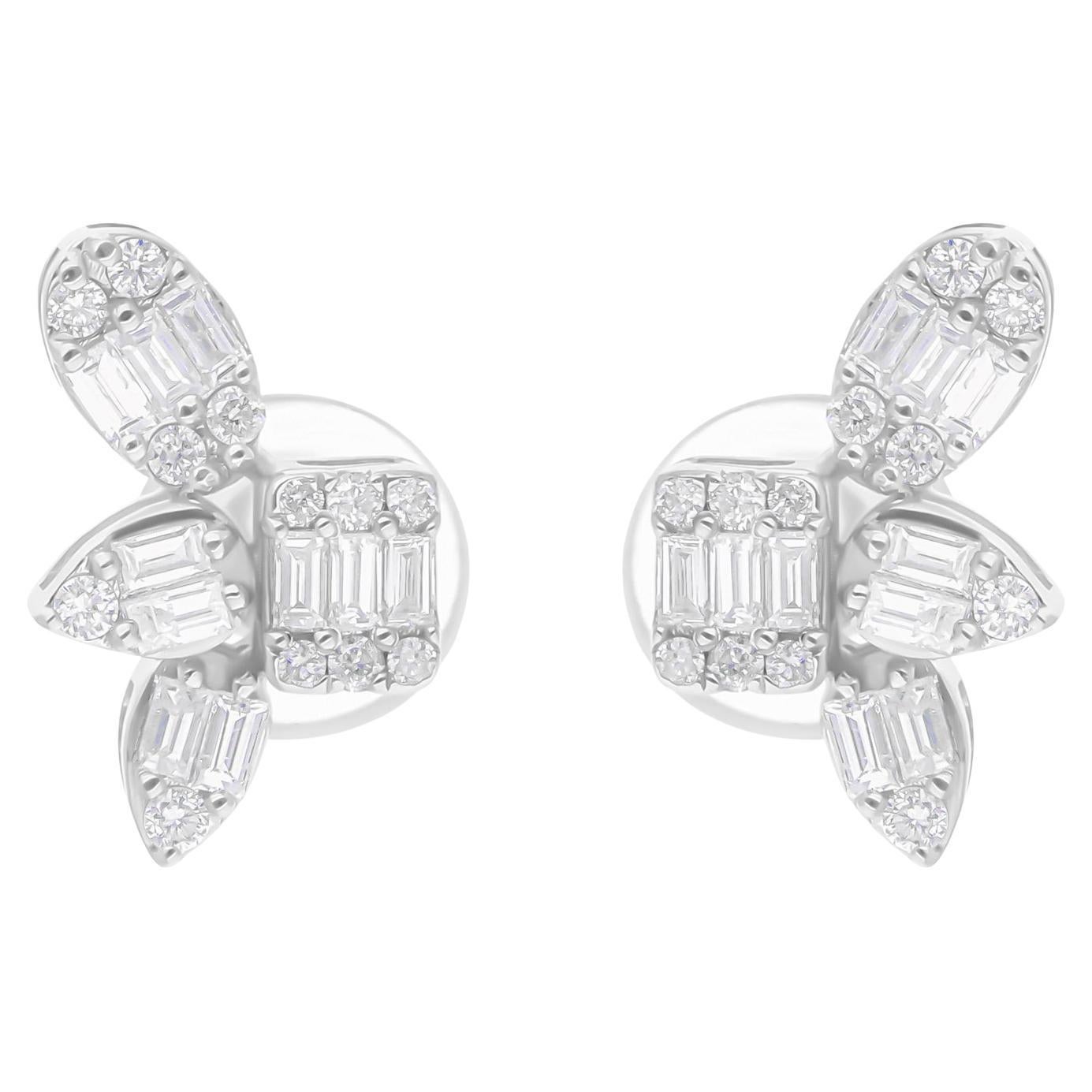 Natural 14K White Gold 0.45 Ct SI Color HI Clarity Diamond Stud Earrings