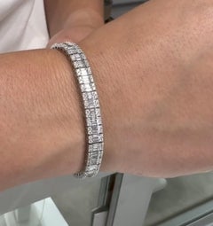 Baguette and Round Natural Diamond Tennis Bracelet in 14K White Gold