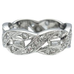 Baguette and Single Cut Diamond Woven Cutout Band Ring in 14 Karat White Gold