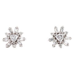 Baguette and trillion diamond art deco stud earrings platinum