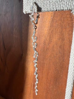 Contemporary Long Drop Baguette Diamond Earrings in White Gold
