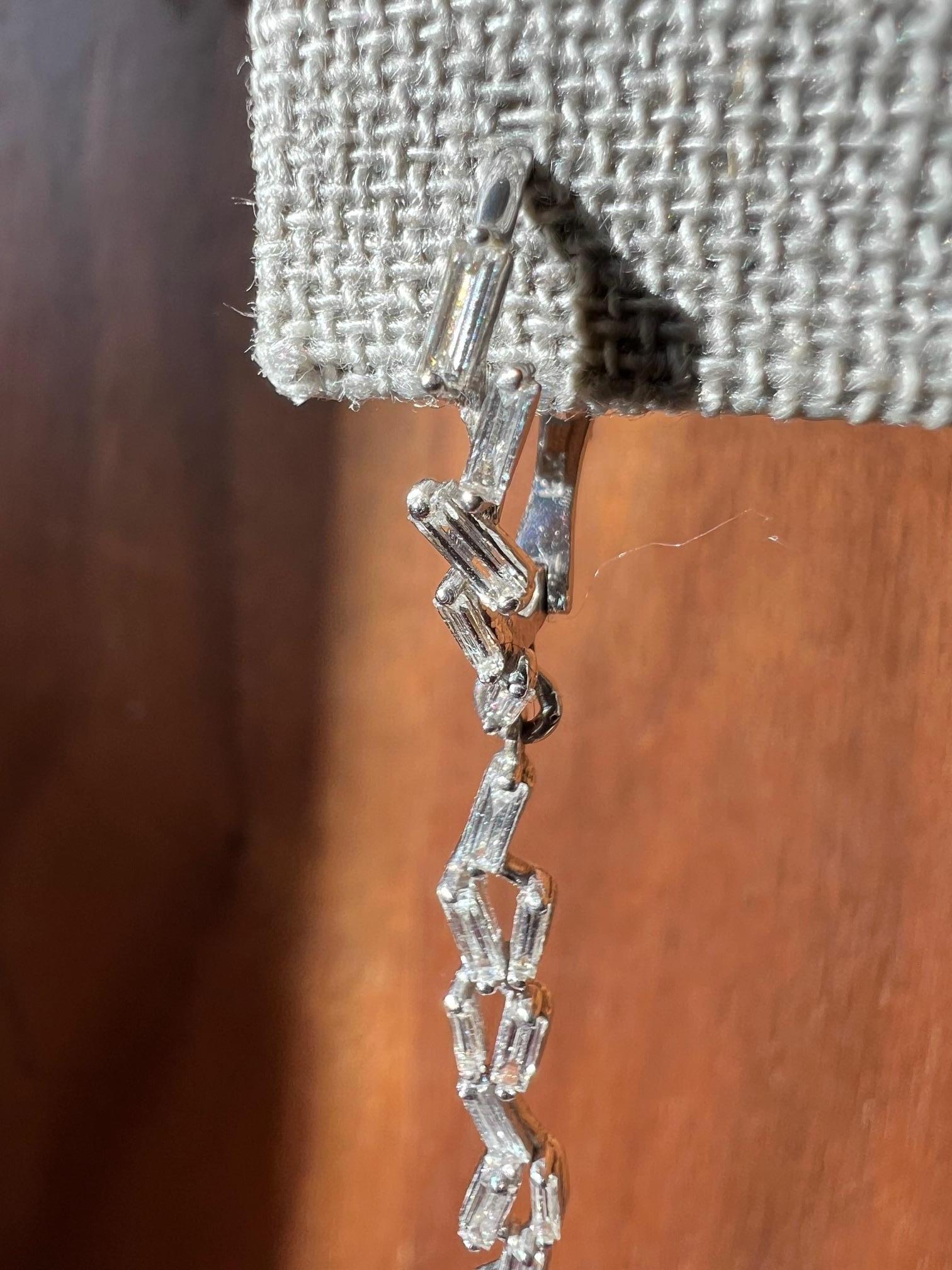 Women's or Men's Baguette And White Gold Over Back Drop Earrings For Sale