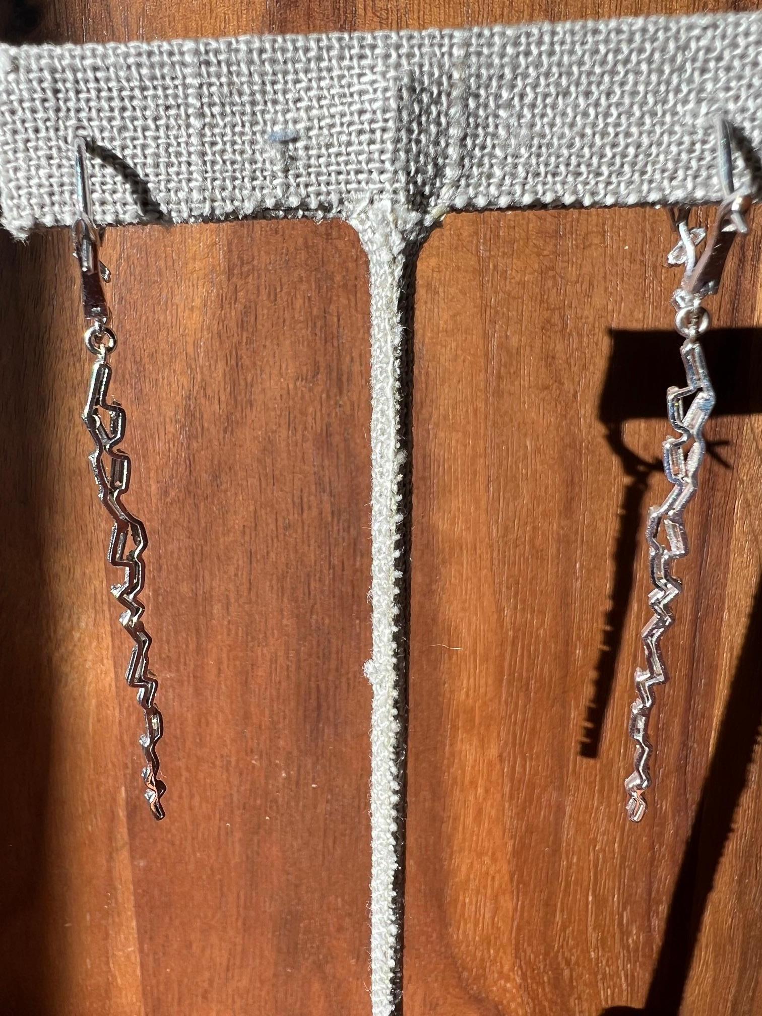 Baguette And White Gold Over Back Drop Earrings For Sale 2