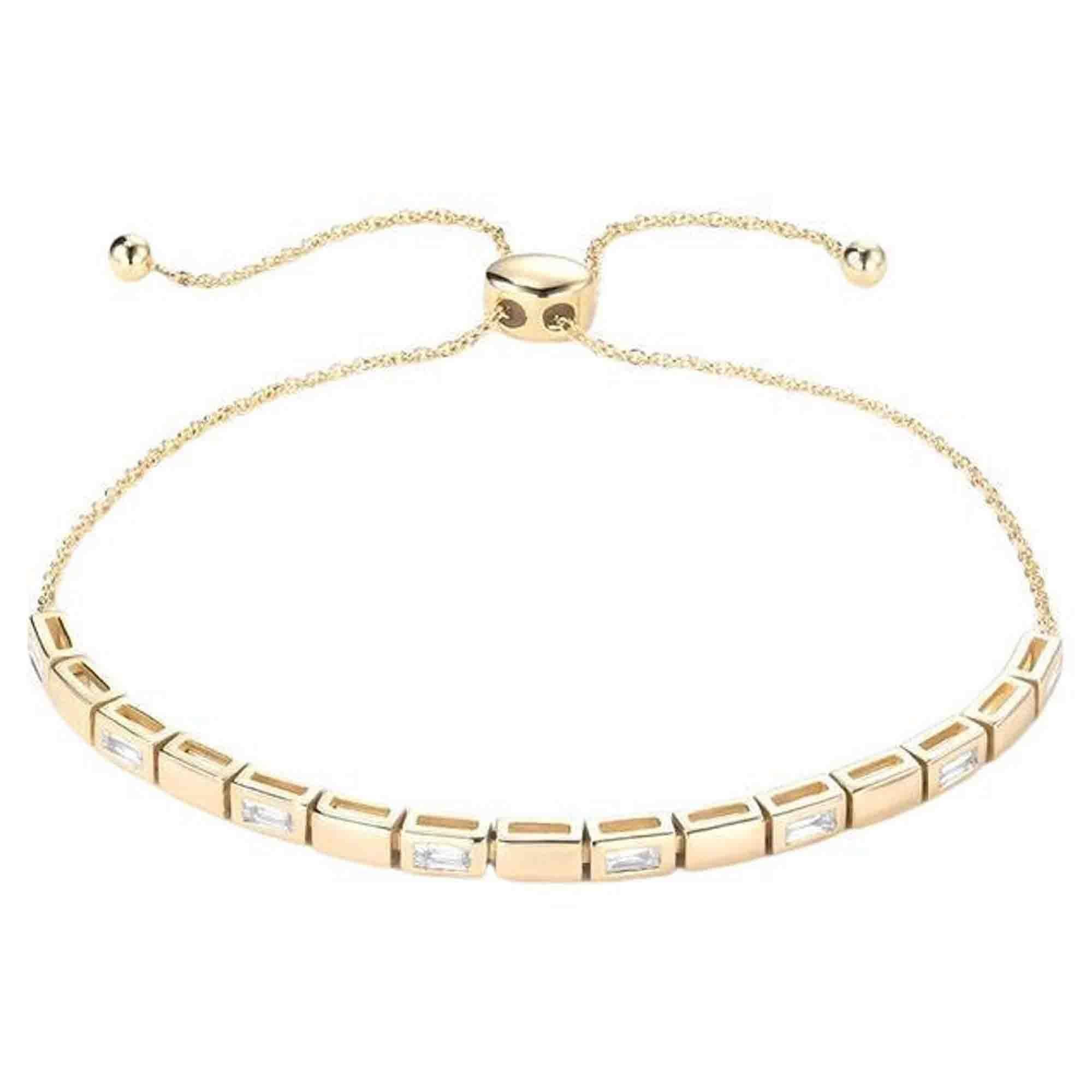 Bracciale con diamanti regolabili in oro 14K con barra a baguette