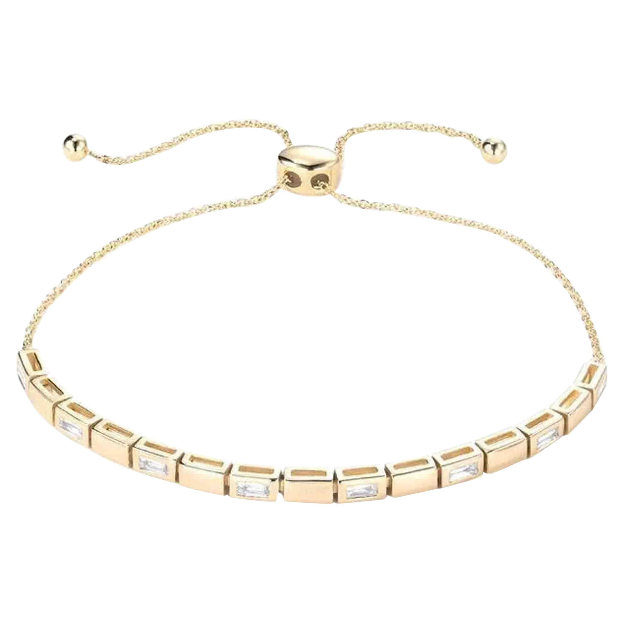 Baguette Bar 14K (or 18k upon request) Gold Adjustable Diamond Bracelet For Sale