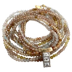 "Baguette Bar" Diamond Pendant in 14K Gold on 5-Strand Gemstone Necklace