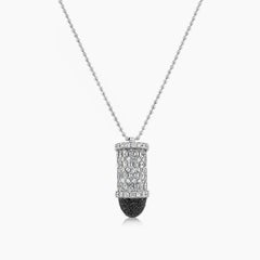 Baguette & Black Diamond 18K White Gold Bullet Rocket Pendant Necklace