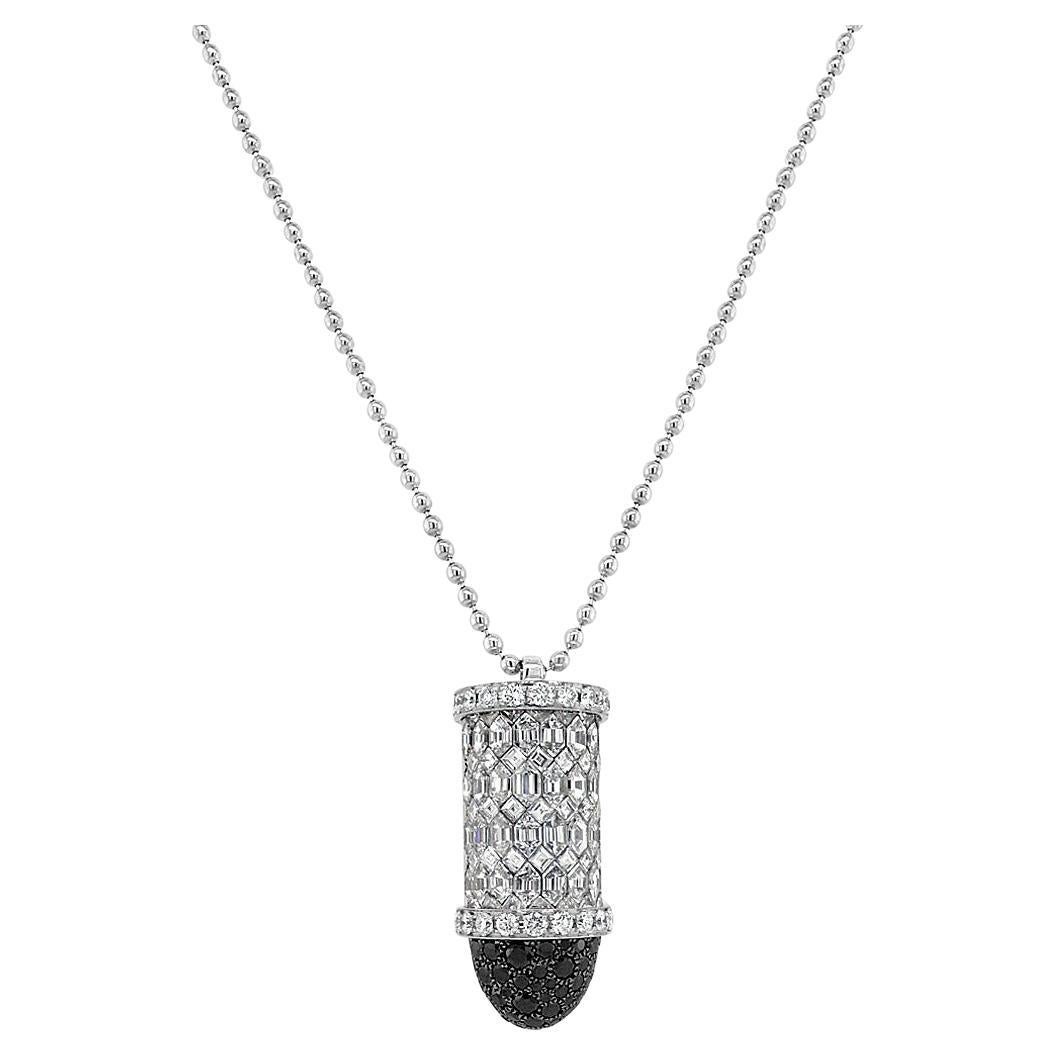 Baguette & Schwarzer Diamant 18K Weißgold Bullet Rocket Anhänger Halskette im Angebot