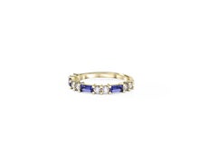Baguette Blue gem Wedding 14k gold ring