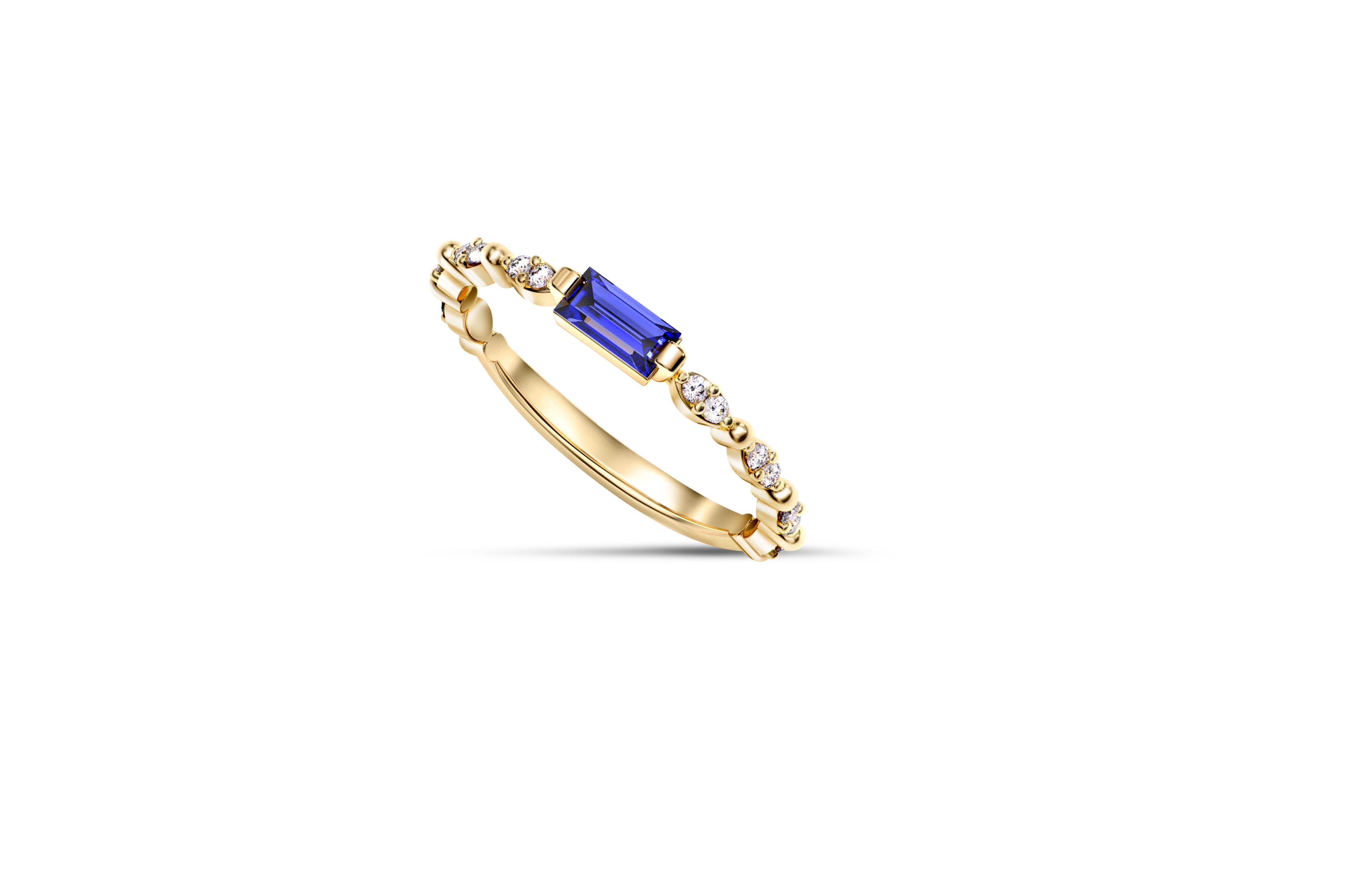 En vente :  Baguette Bleue Bague de mariage en or 14k 2