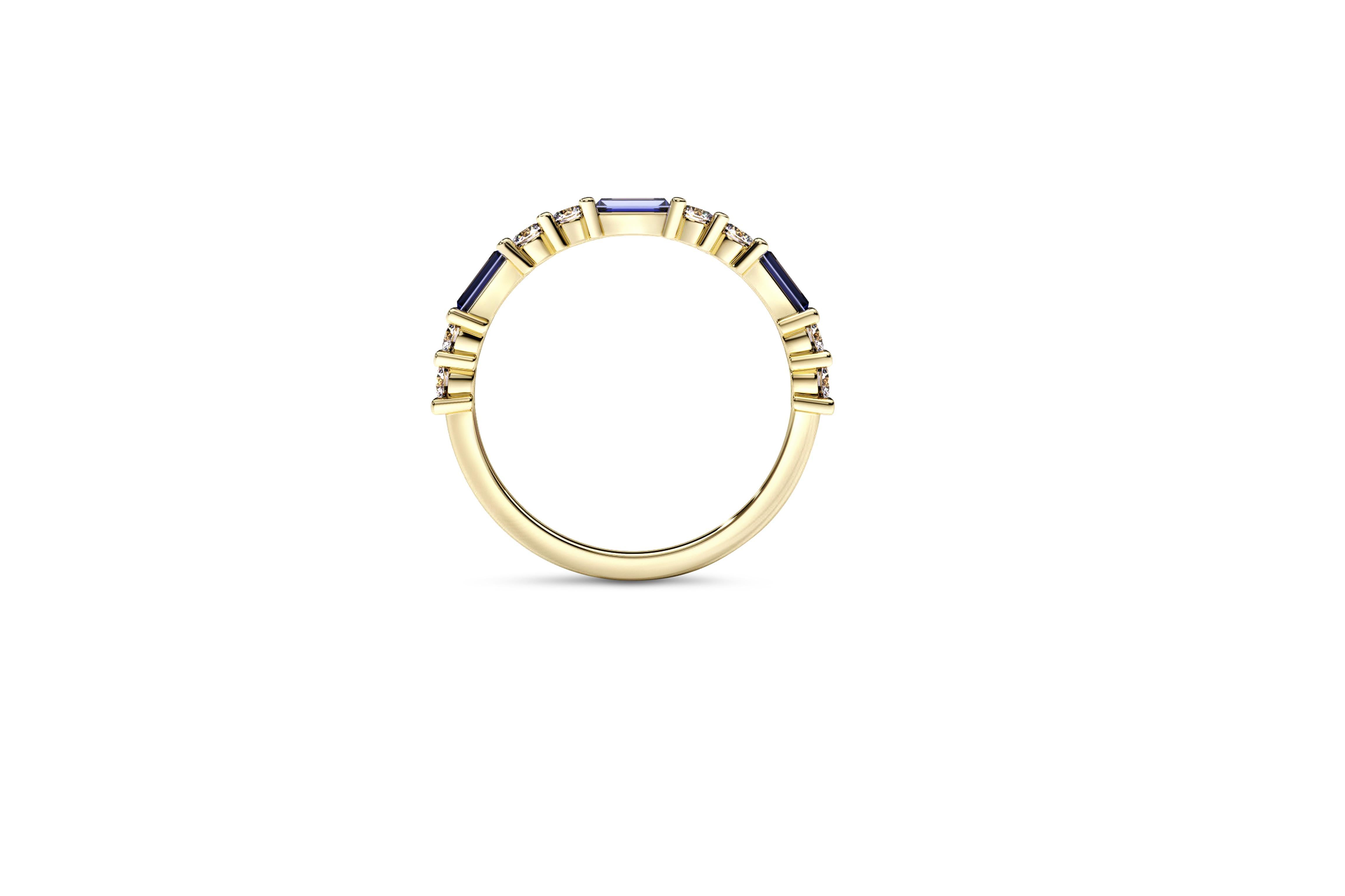 En vente :  Baguette Bleue Bague de mariage en or 14k 3