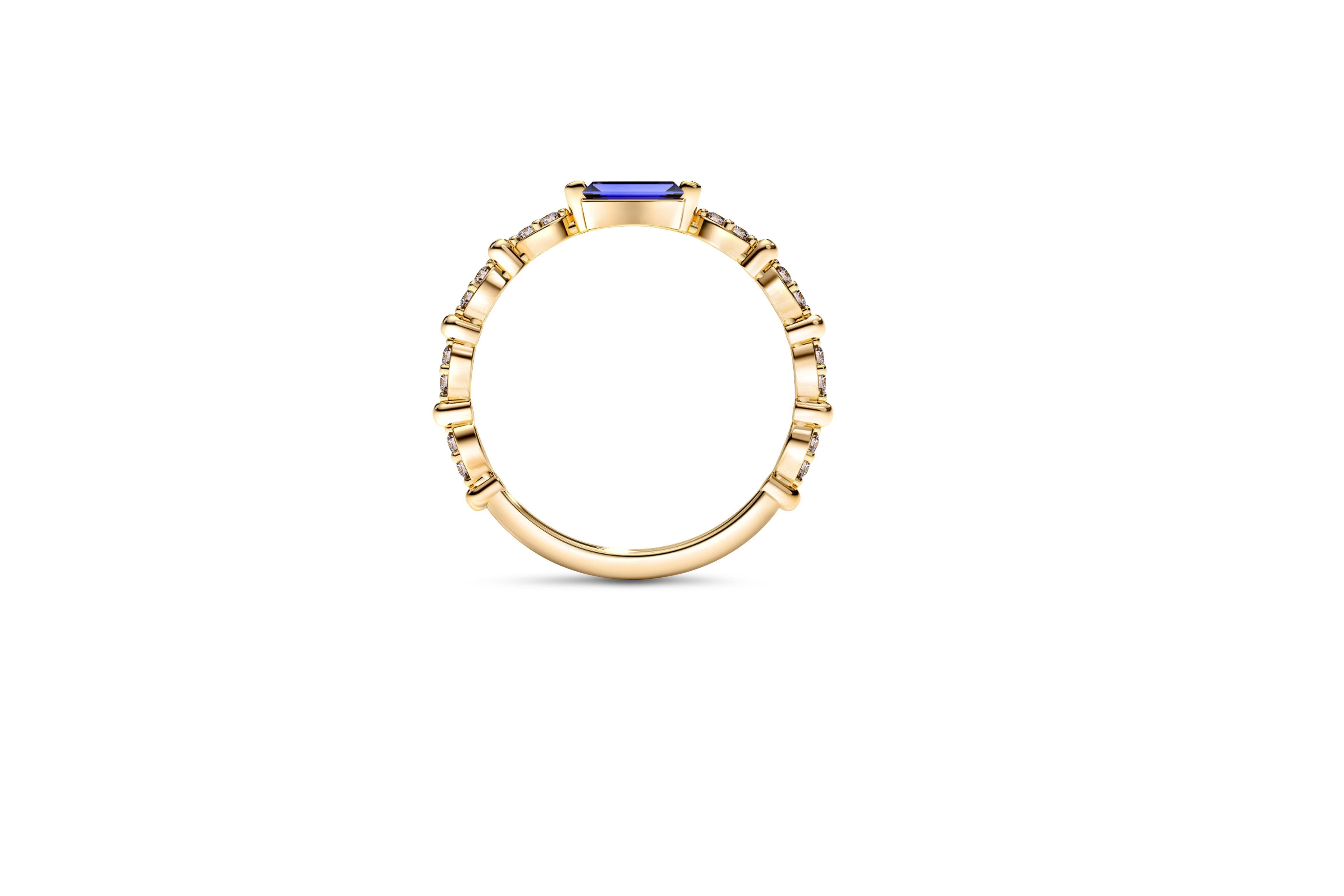 En vente :  Baguette Bleue Bague de mariage en or 14k 4