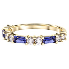 Baguette Blue gem Wedding 14k gold ring.