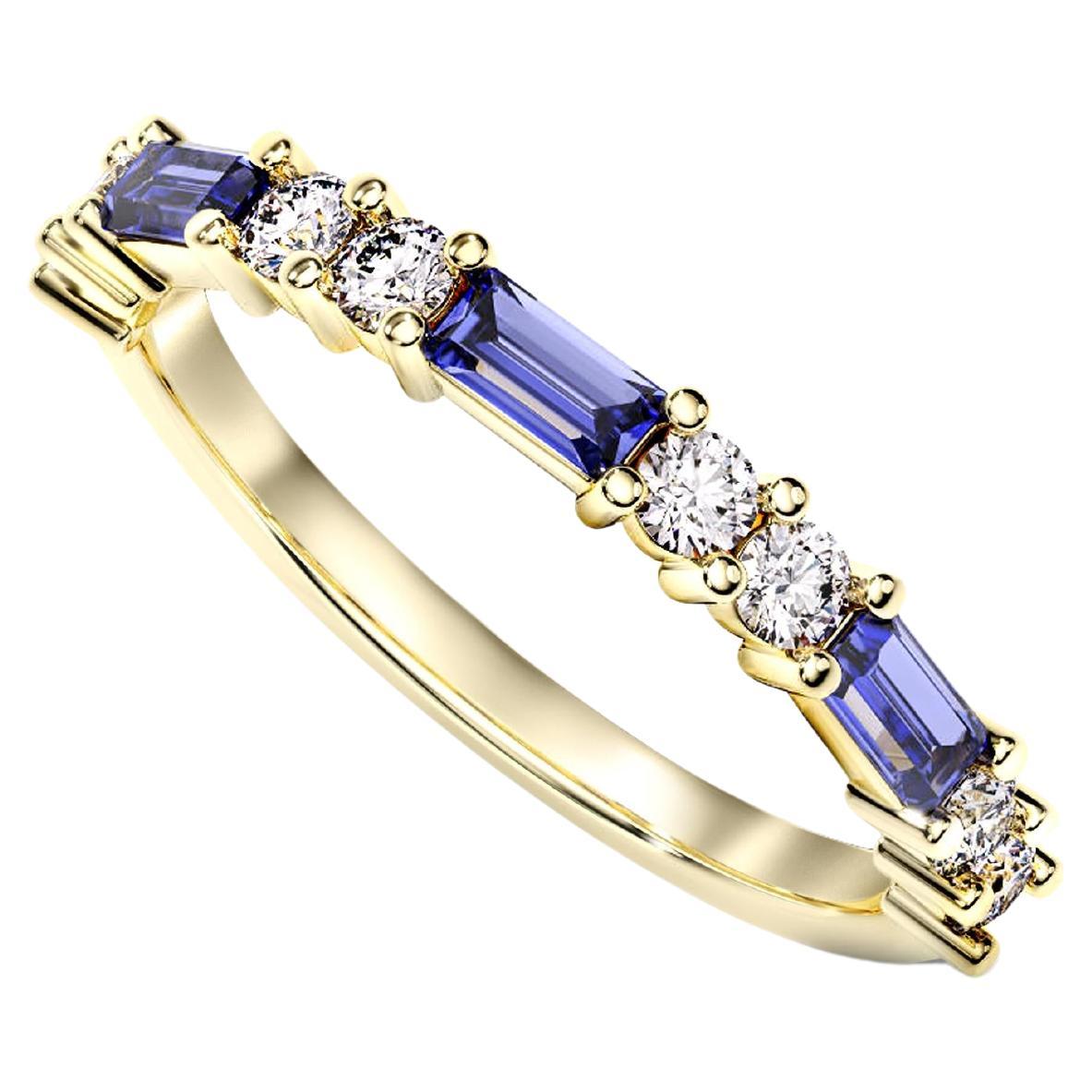 Baguette Blue gem Wedding 14k gold ring