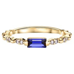 Baguette Blue gem Wedding 14k gold ring