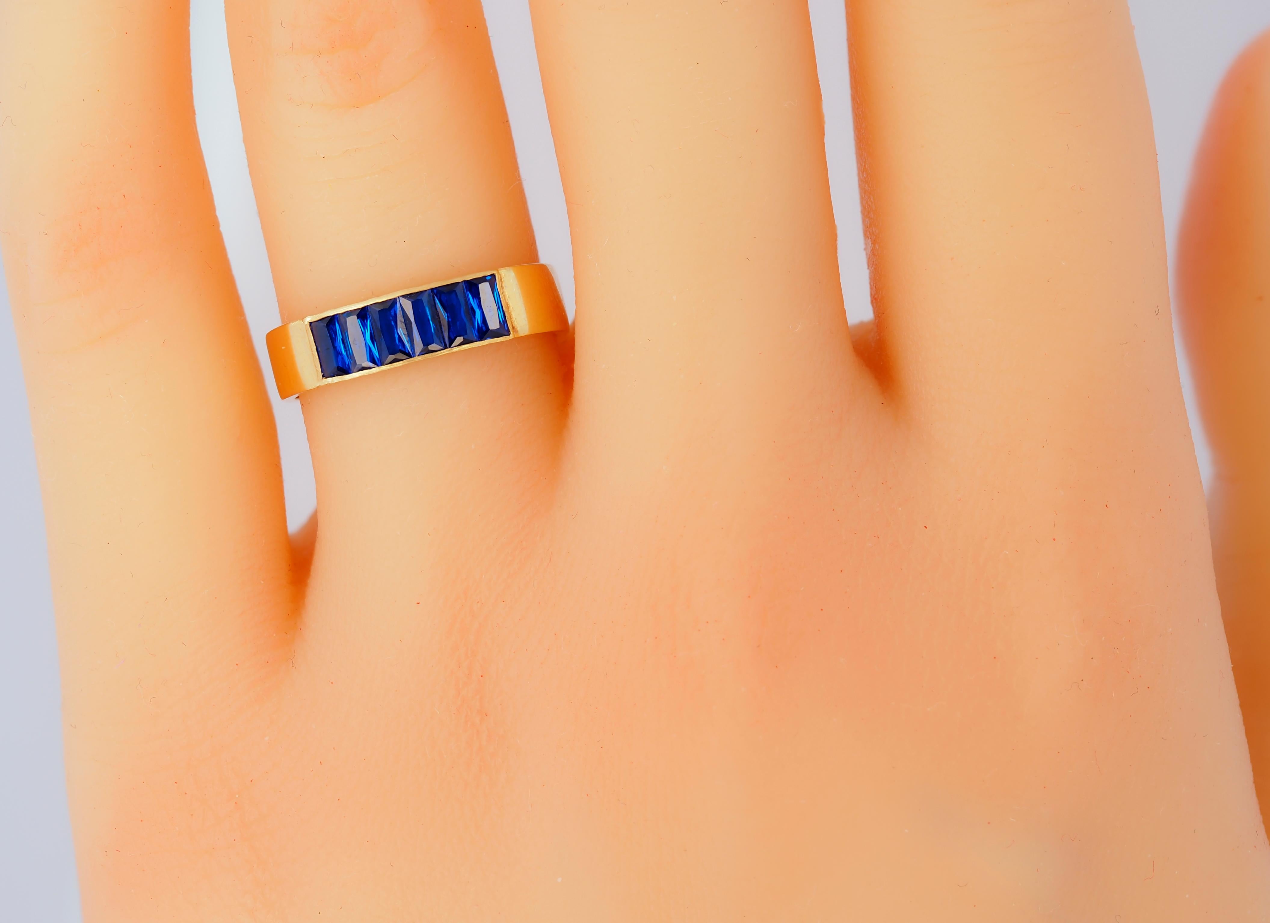 Baguette blaue Edelsteine 14k Gold halbe Ewigkeit Ring (Moderne) im Angebot