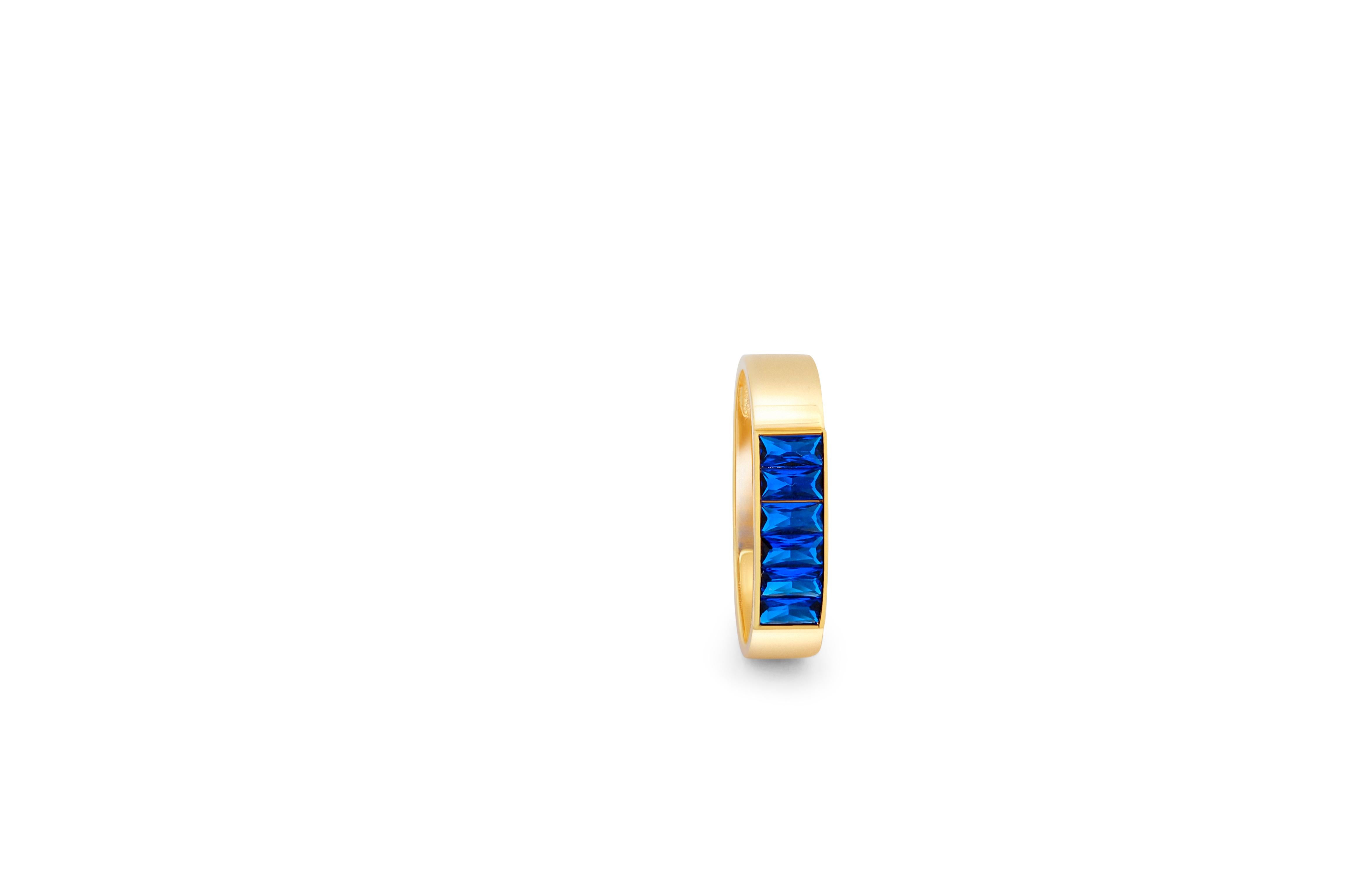 Baguette Cut Baguette blue gemstones 14k gold half eternity ring For Sale