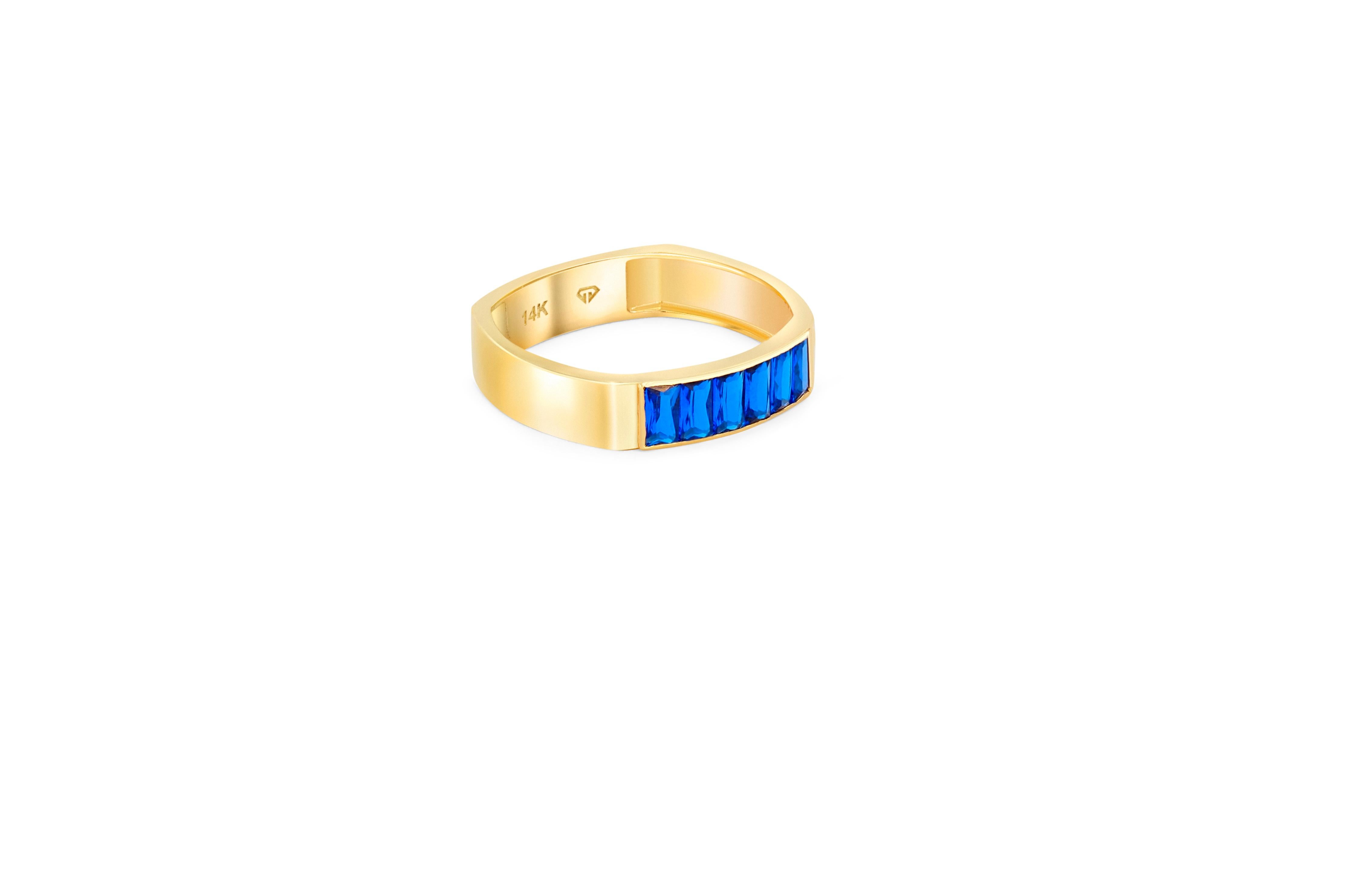 Baguette blue gemstones 14k gold half eternity ring For Sale 1